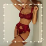 Valentine Lingeries Sexy Hot Elegant Satin Bra Belt Thong 3PC &Leg Circles Willowy Delicate Lace Premium Women's Set - AliExpress